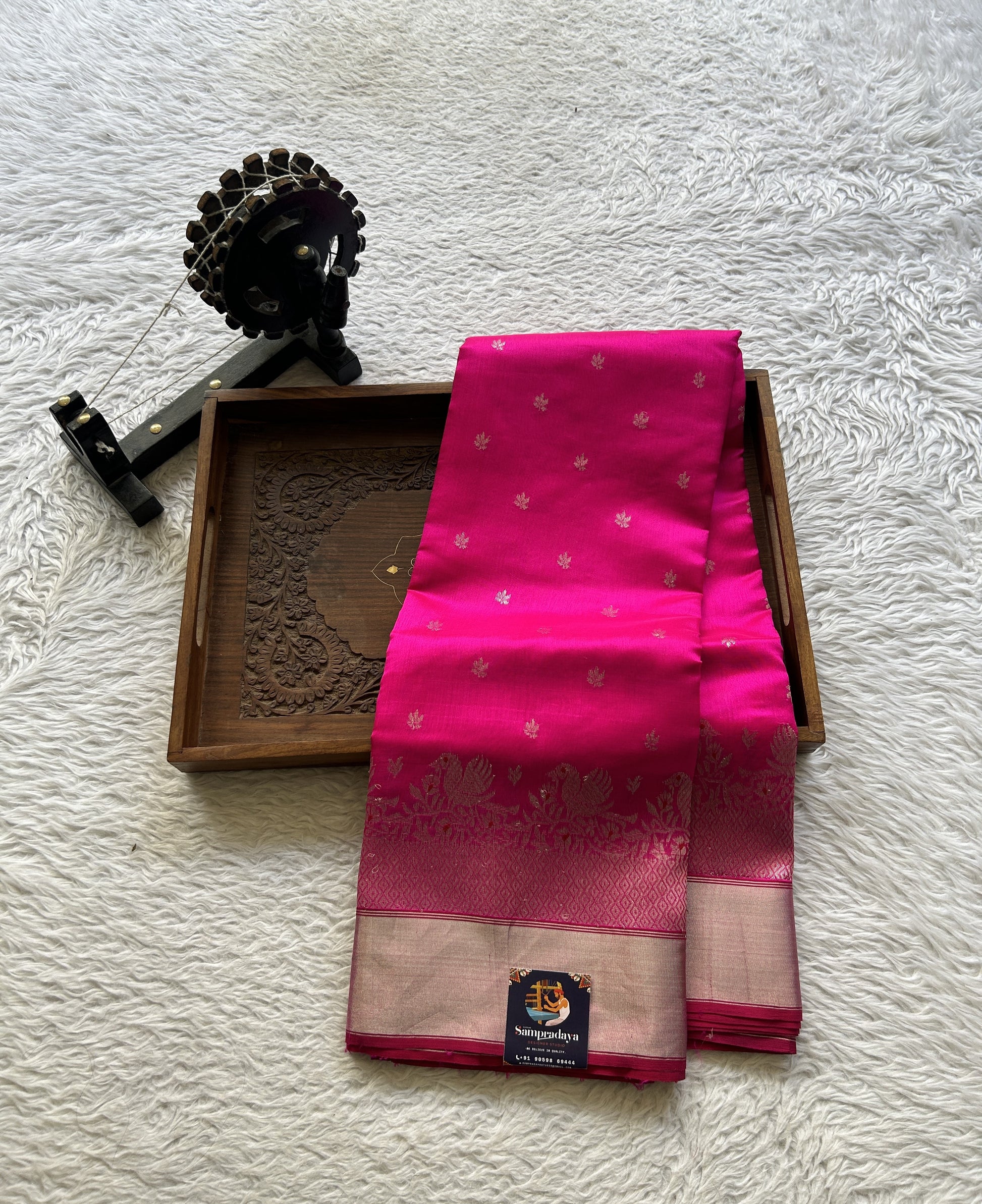 Chanderi Silk Saree Hot Pink color Elegantly Paired with a Zari border - Sampradaya Designer Studio