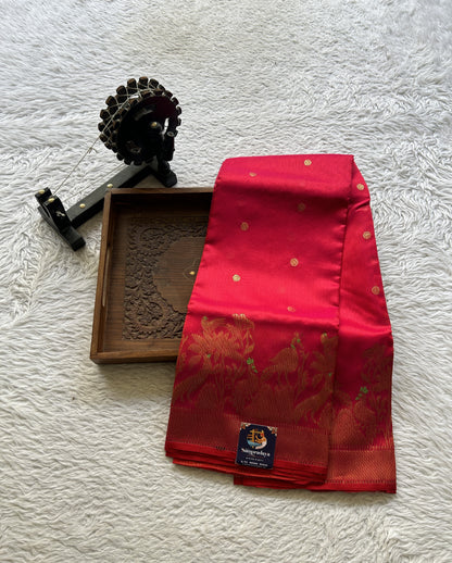 Chanderi Silk Saree Red color Elegantly Paired with a Minakari border - Sampradaya Designer Studio