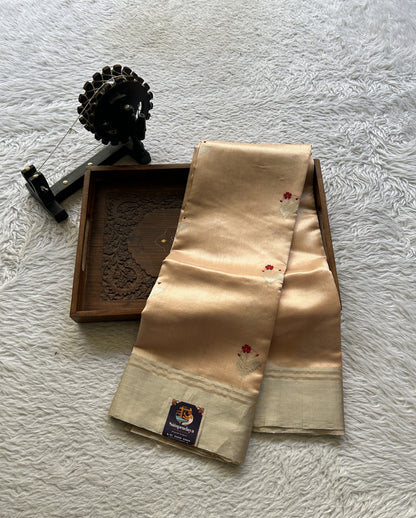Chanderi Silk Saree Light Peach color Elegantly Paired with a Zari border - Sampradaya Designer Studio