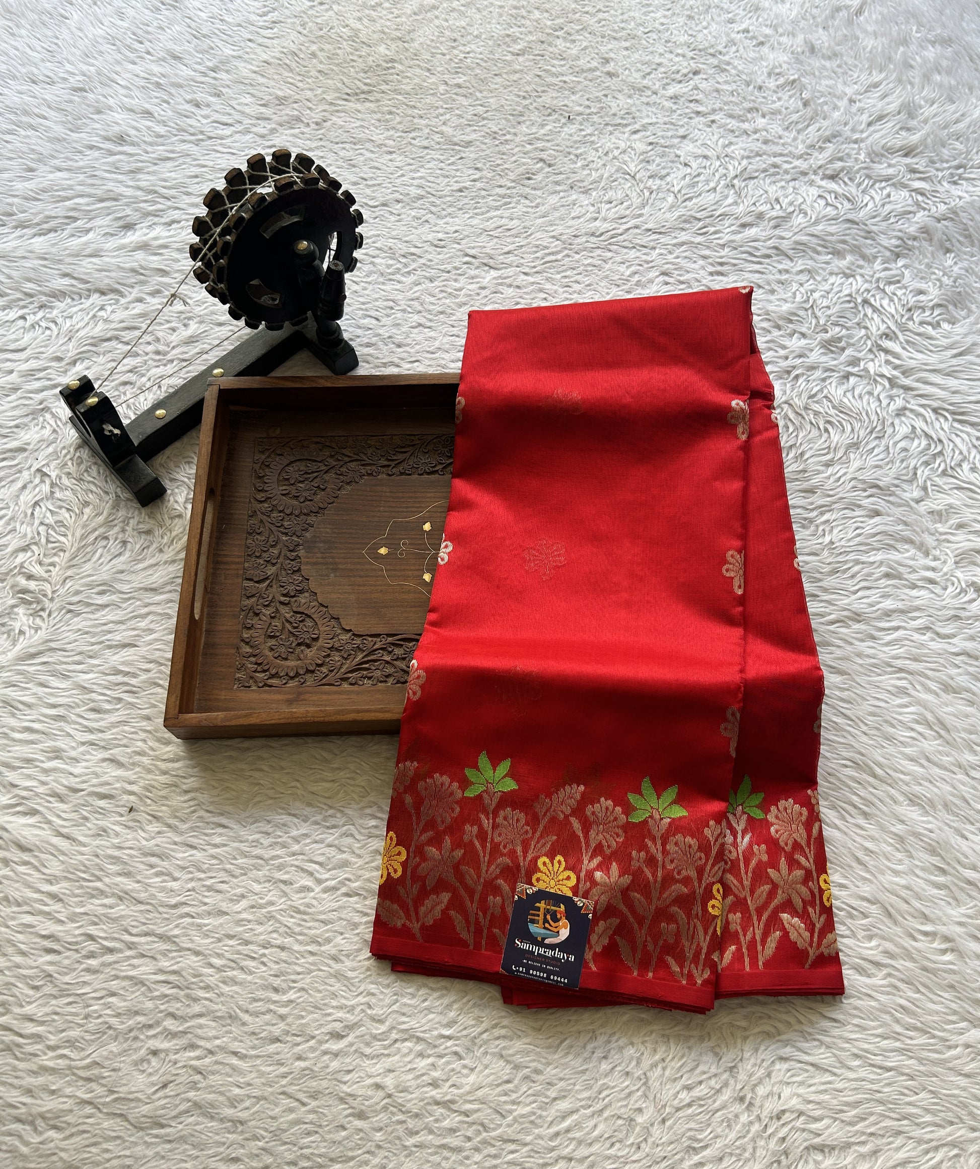 Chanderi Silk Saree Candy color Elegantly Paired with a Minakari border - Sampradaya Designer Studio