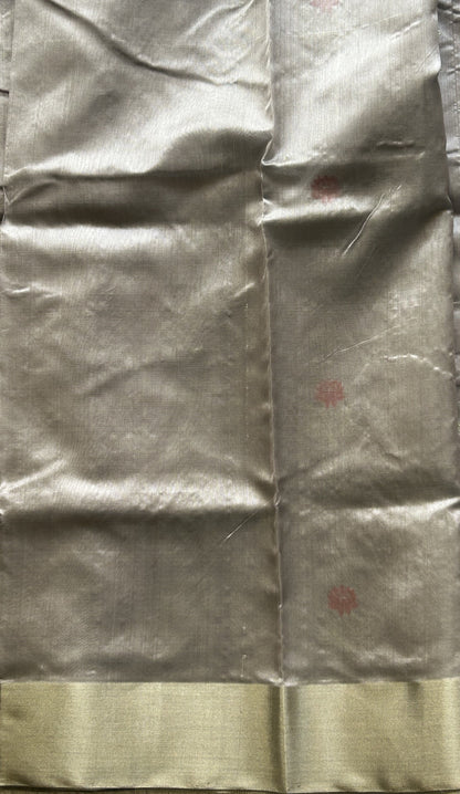 Chanderi Silk Saree scarlet Dave Gray color Elegantly Paired with a Silver Zari Border - Sampradaya Designer Studio