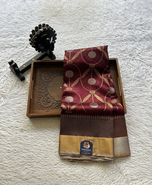 Chanderi Silk Allover Saree Brown color Elegantly Paired with a Zari border - Sampradaya Designer Studio