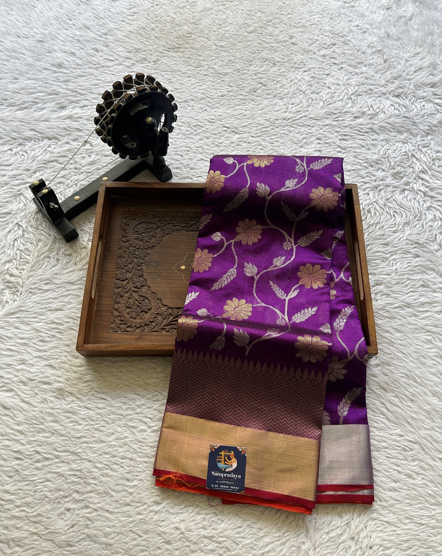 Chanderi Silk Allover Saree Purple color Elegantly Paired with a Zari border - Sampradaya Designer Studio