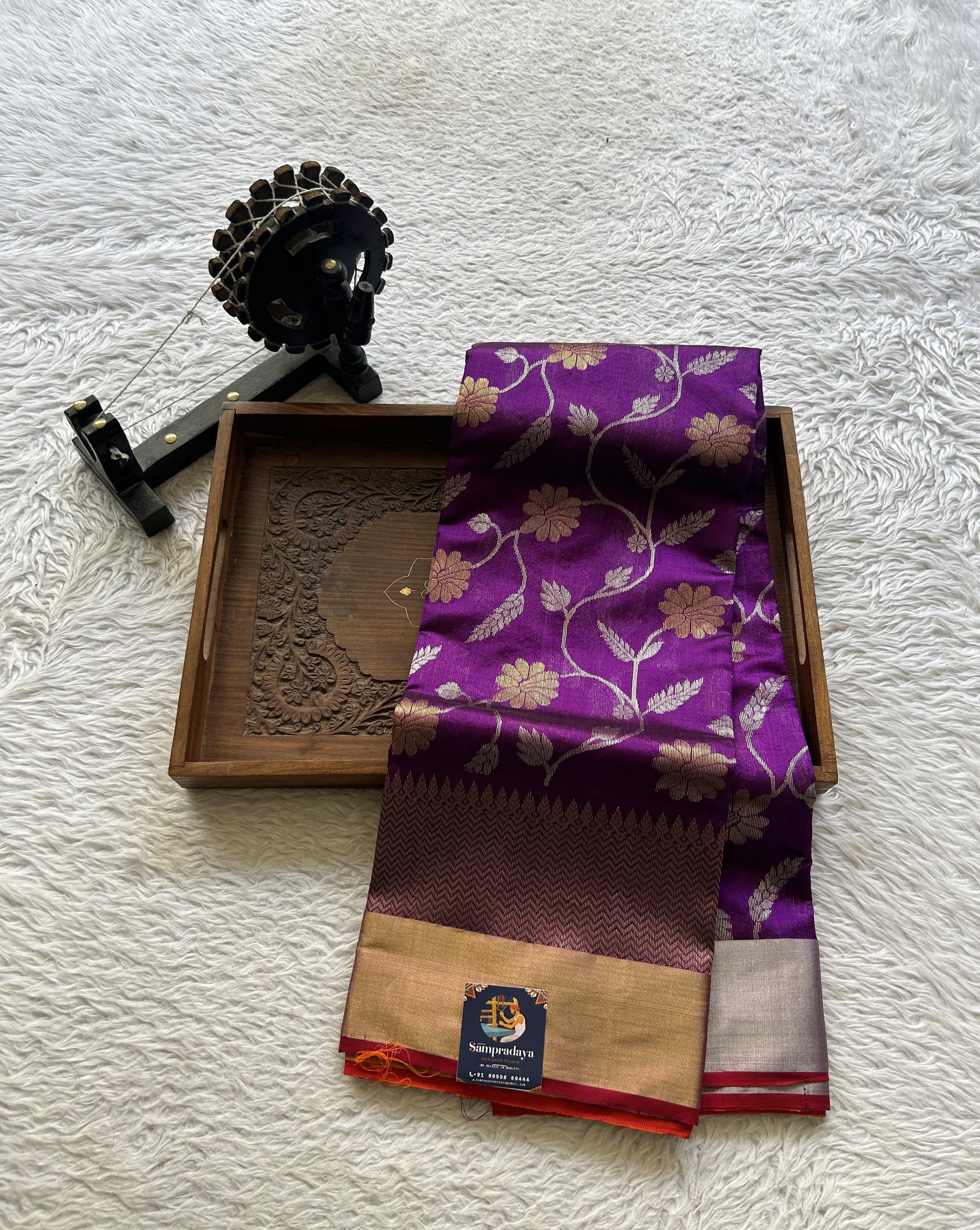 Chanderi Silk Allover Saree Purple color Elegantly Paired with a Zari border - Sampradaya Designer Studio
