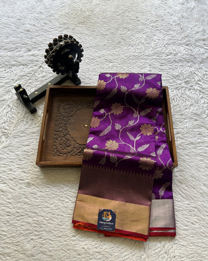 Chanderi Silk Allover Saree Purple color Elegantly Paired with a Zari border - Sampradaya Designer Studio