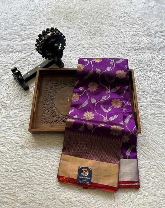 Chanderi Silk Allover Saree Purple color Elegantly Paired with a Zari border - Sampradaya Designer Studio