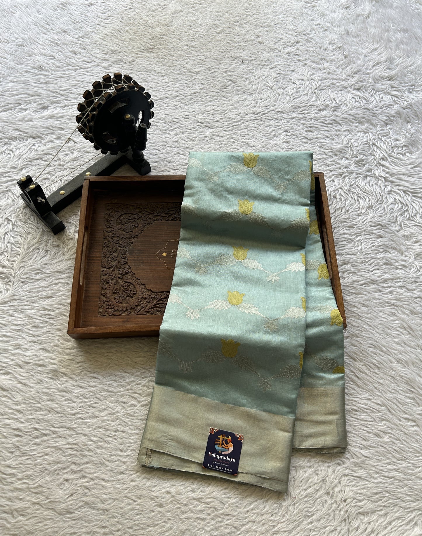 Chanderi Silk Allover Saree Sea Blue color Elegantly Paired with a Zari border - Sampradaya Designer Studio