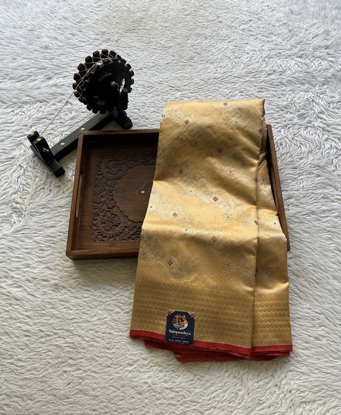 Chanderi Silk Allover Saree Salmon color Elegantly Paired with a Zari border - Sampradaya Designer Studio