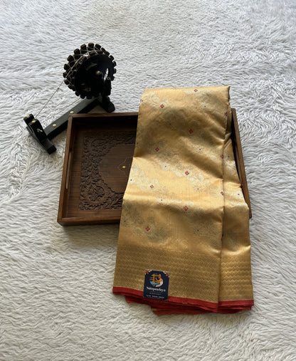 Chanderi Silk Allover Saree Salmon color Elegantly Paired with a Zari border - Sampradaya Designer Studio