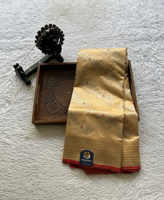 Chanderi Silk Allover Saree Salmon color Elegantly Paired with a Zari border - Sampradaya Designer Studio