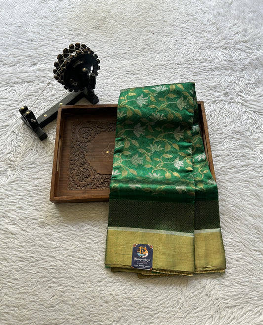 Chanderi Silk Allover Saree Dark Green color Elegantly Paired with a Zari border - Sampradaya Designer Studio