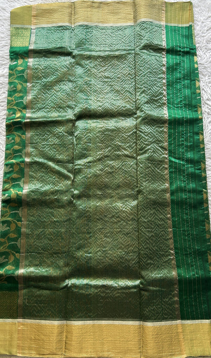 Chanderi Silk Allover Saree Dark Green color Elegantly Paired with a Zari border - Sampradaya Designer Studio