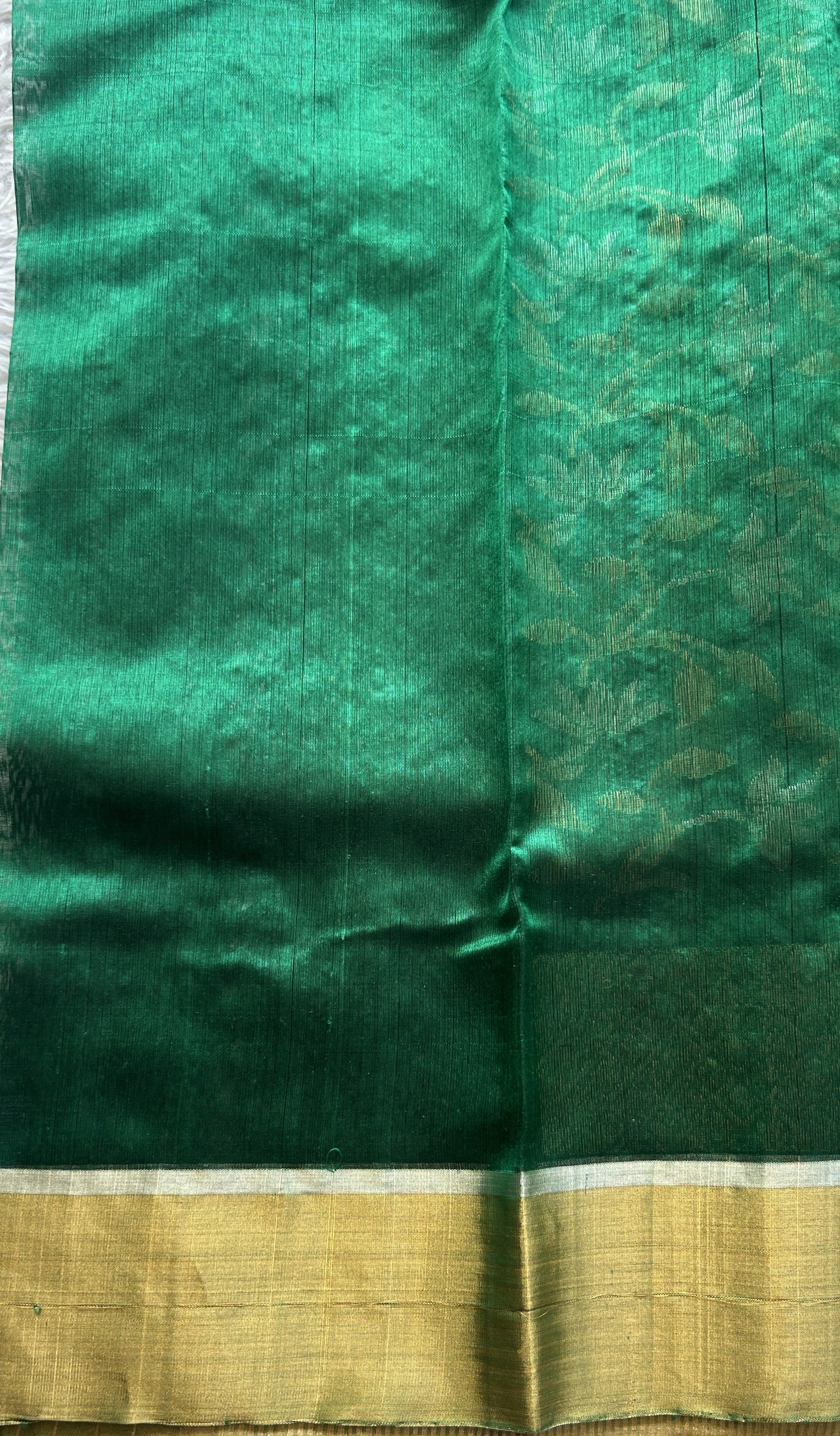 Chanderi Silk Allover Saree Dark Green color Elegantly Paired with a Zari border - Sampradaya Designer Studio