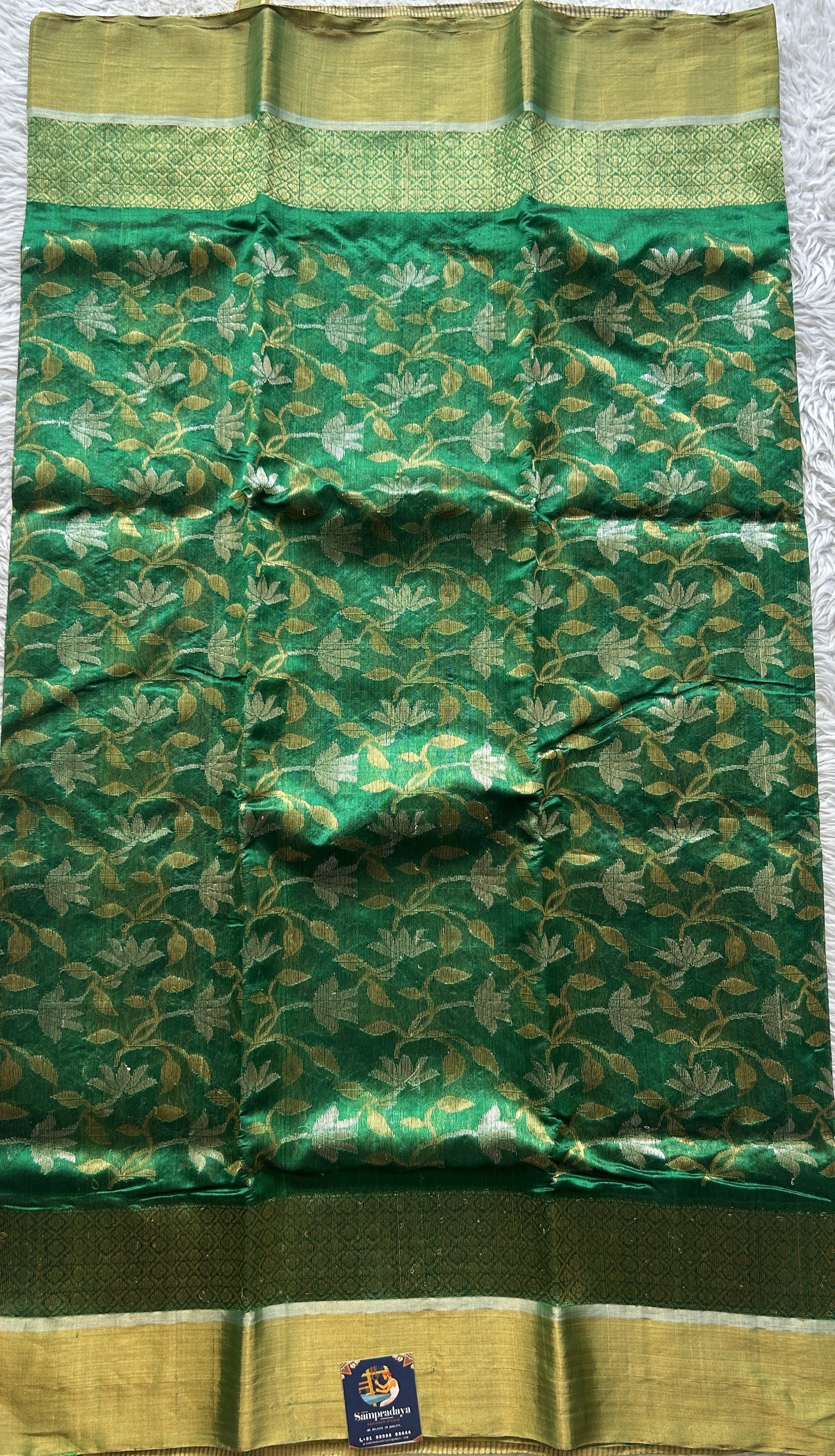 Chanderi Silk Allover Saree Dark Green color Elegantly Paired with a Zari border - Sampradaya Designer Studio