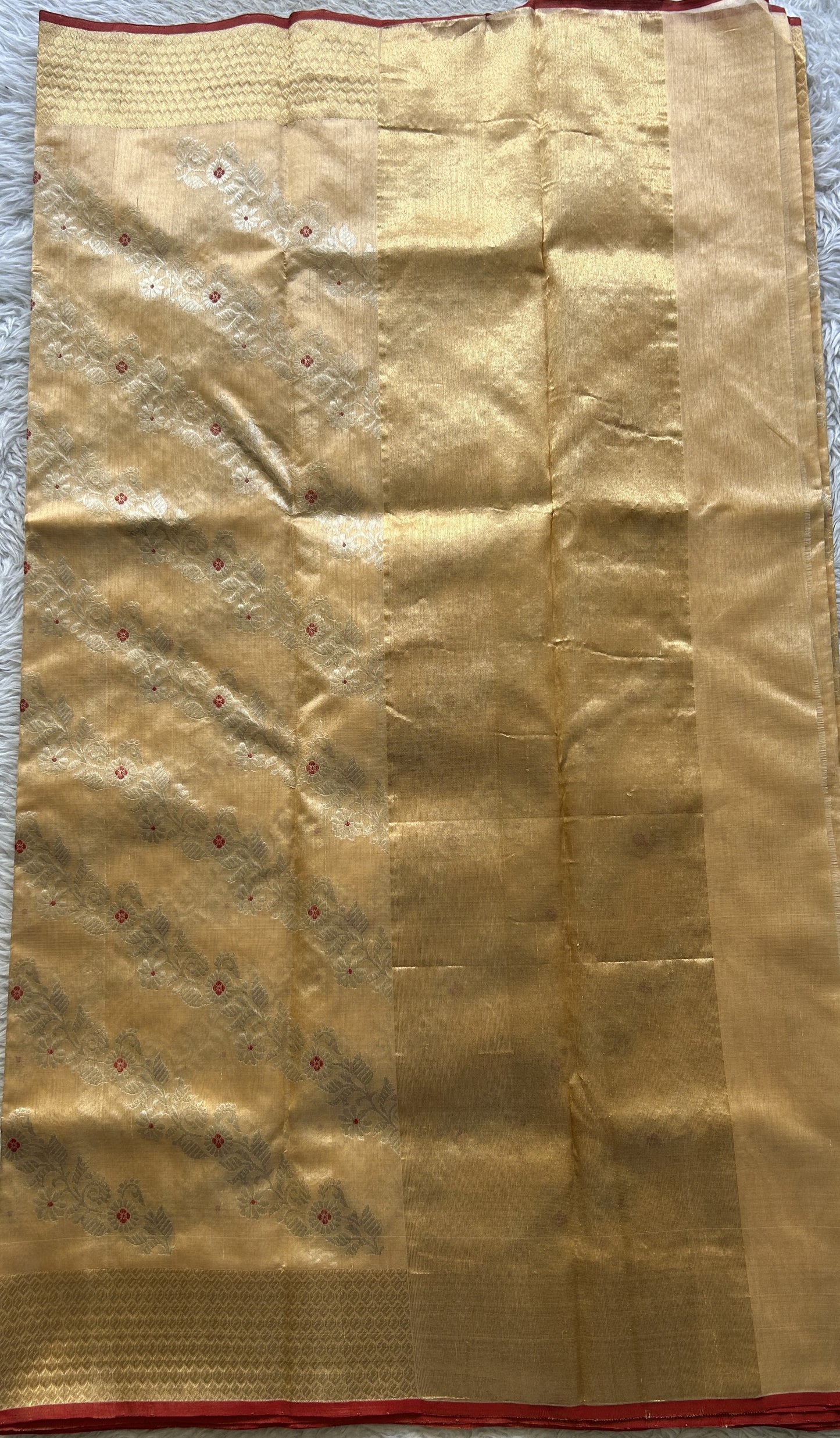 Chanderi Silk Allover Saree Salmon color Elegantly Paired with a Zari border - Sampradaya Designer Studio