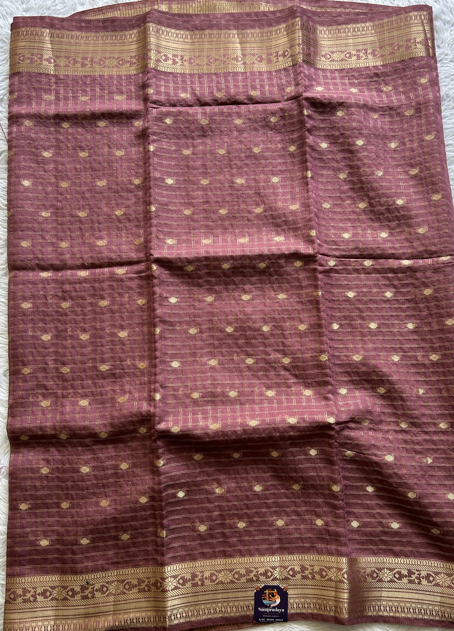 Semi Georgette Saree Onion Pink Colored Complemented with a Zari Border. - Sampradaya Designer Studio