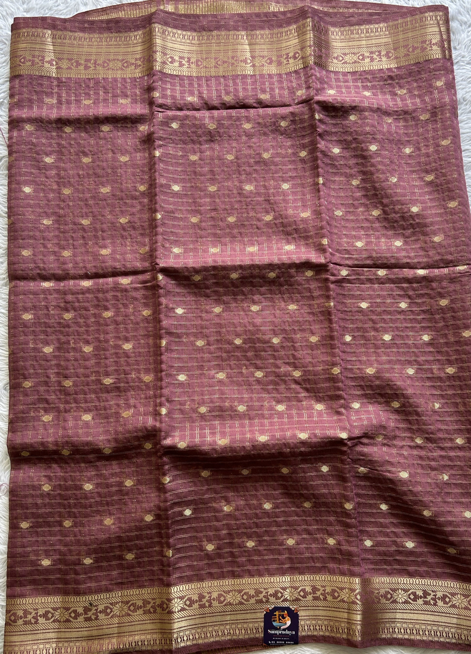 Semi Georgette Saree Onion Pink Colored Complemented with a Zari Border. - Sampradaya Designer Studio
