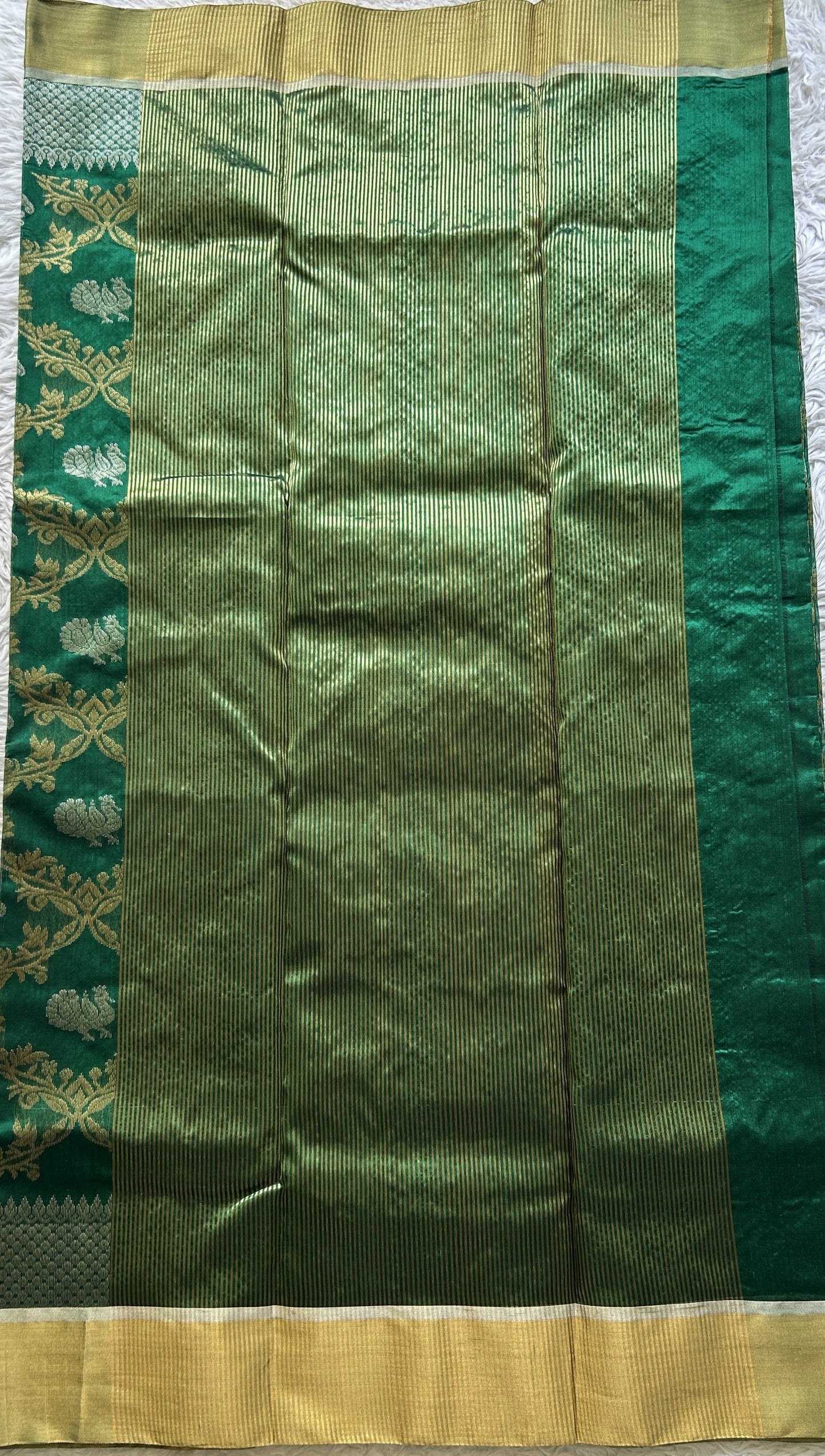 Chanderi Silk Allover Saree Green color Elegantly Paired with a Zari border - Sampradaya Designer Studio