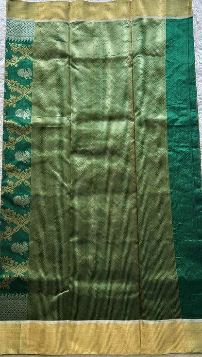 Chanderi Silk Allover Saree Green color Elegantly Paired with a Zari border - Sampradaya Designer Studio