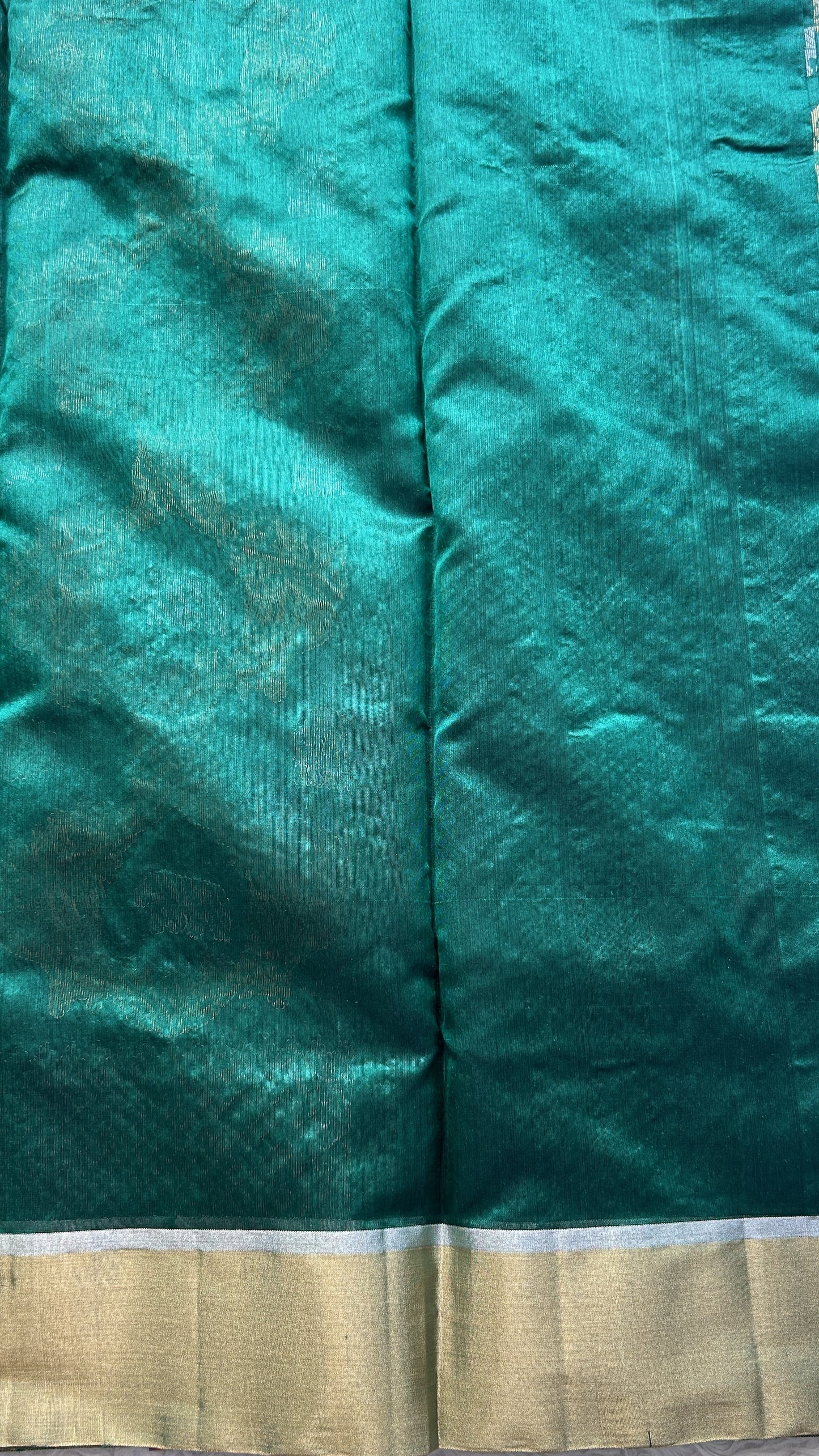 Chanderi Silk Allover Saree Green color Elegantly Paired with a Zari border - Sampradaya Designer Studio