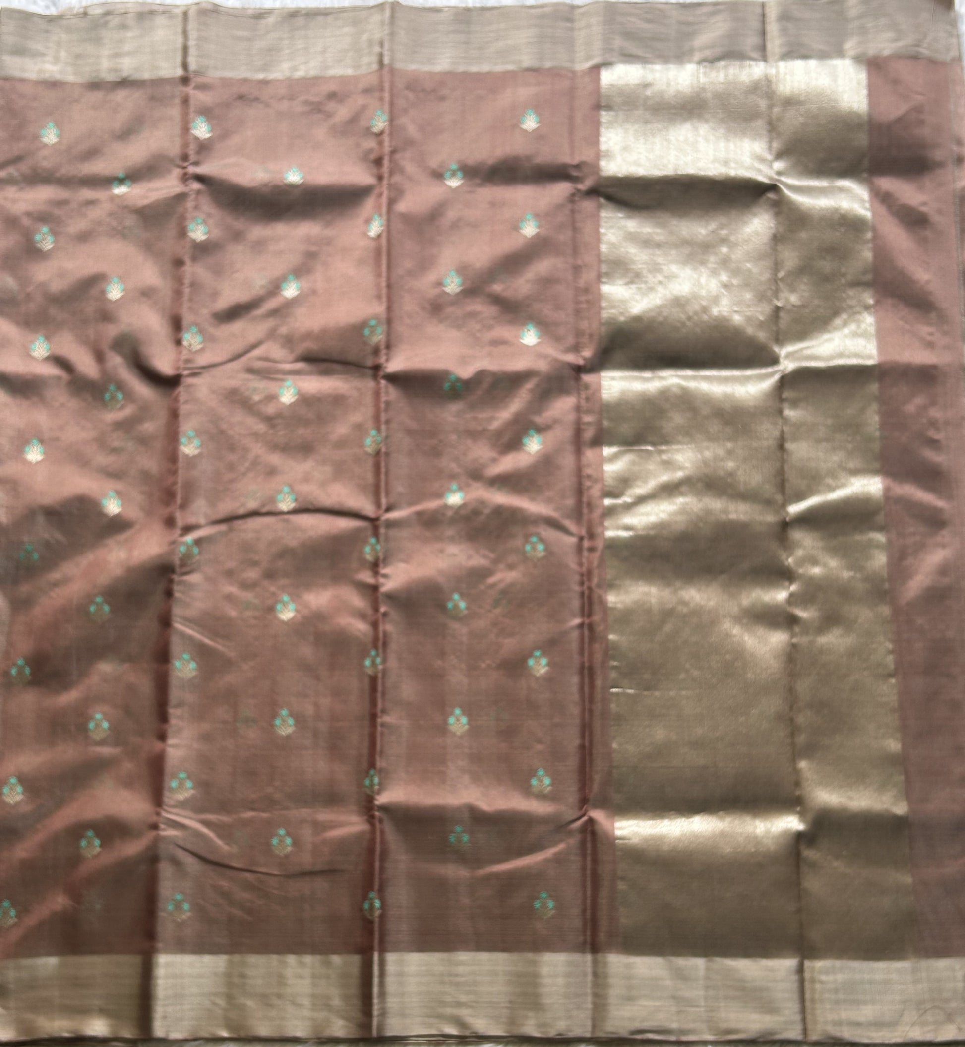 Chanderi Tissue Saree Stone color Elegantly Paired with a Silver Zari Border - Sampradaya Designer Studio