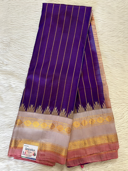 Gadwal Pattu Saree Dark Purple Colored Complemented With a Pattu Light Gray Color Kanchi Gap Border - Sampradaya Designer Studio