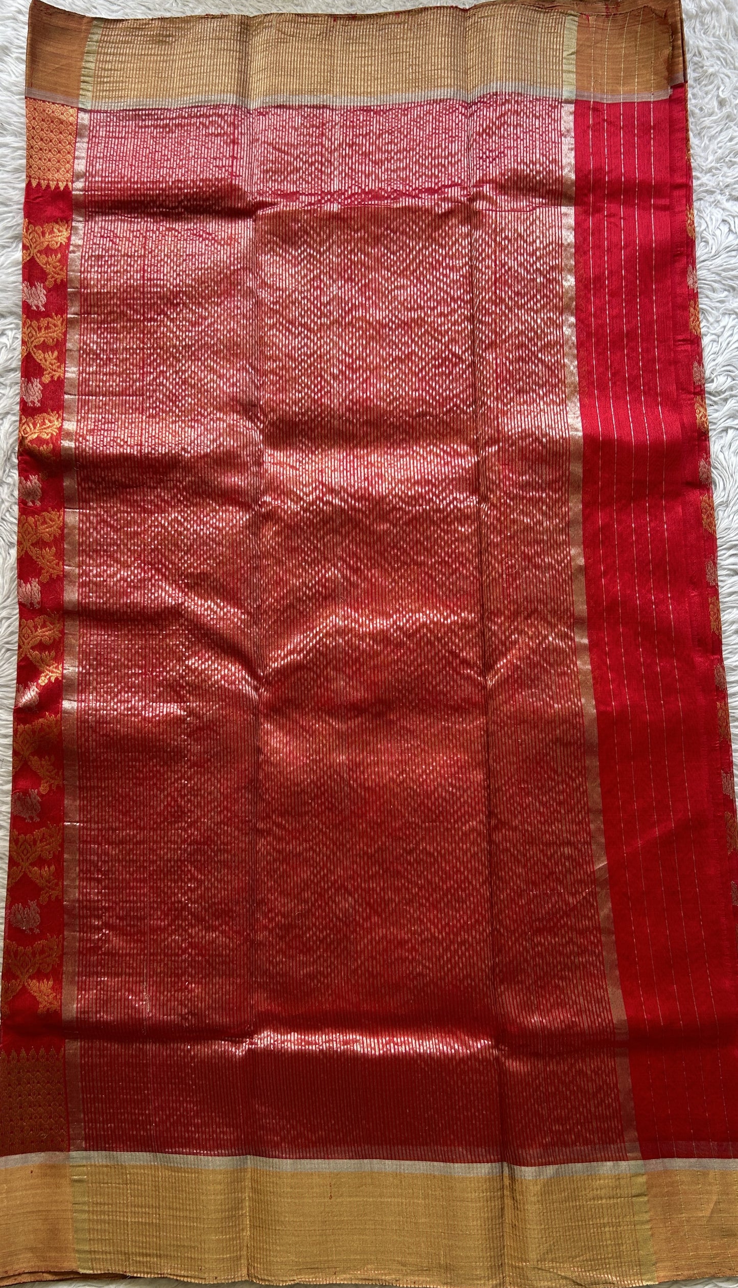 Chanderi Silk Allover Saree Rose Red color Elegantly Paired with a Zari border - Sampradaya Designer Studio