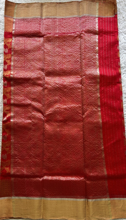 Chanderi Silk Allover Saree Rose Red color Elegantly Paired with a Zari border - Sampradaya Designer Studio
