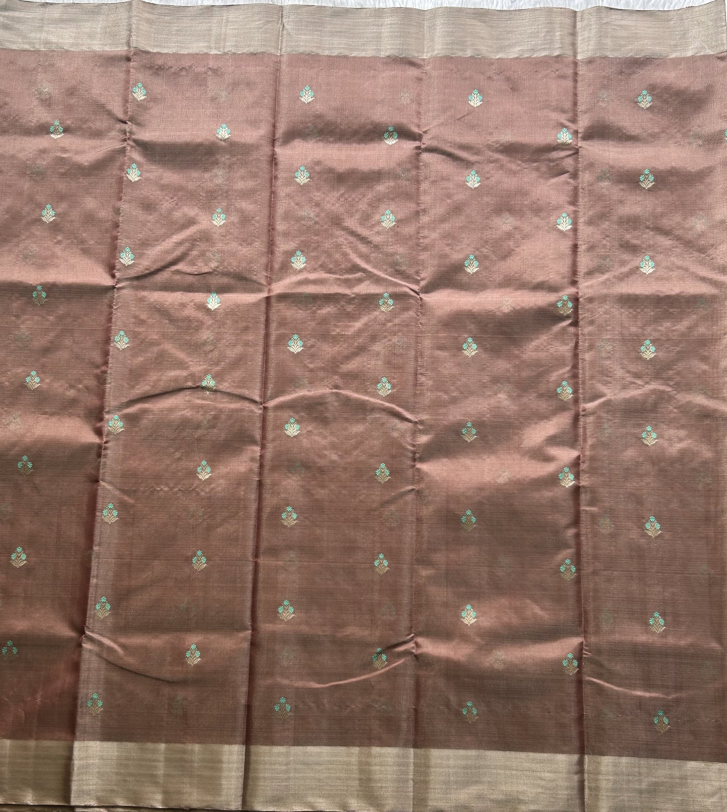 Chanderi Tissue Saree Stone color Elegantly Paired with a Silver Zari Border - Sampradaya Designer Studio