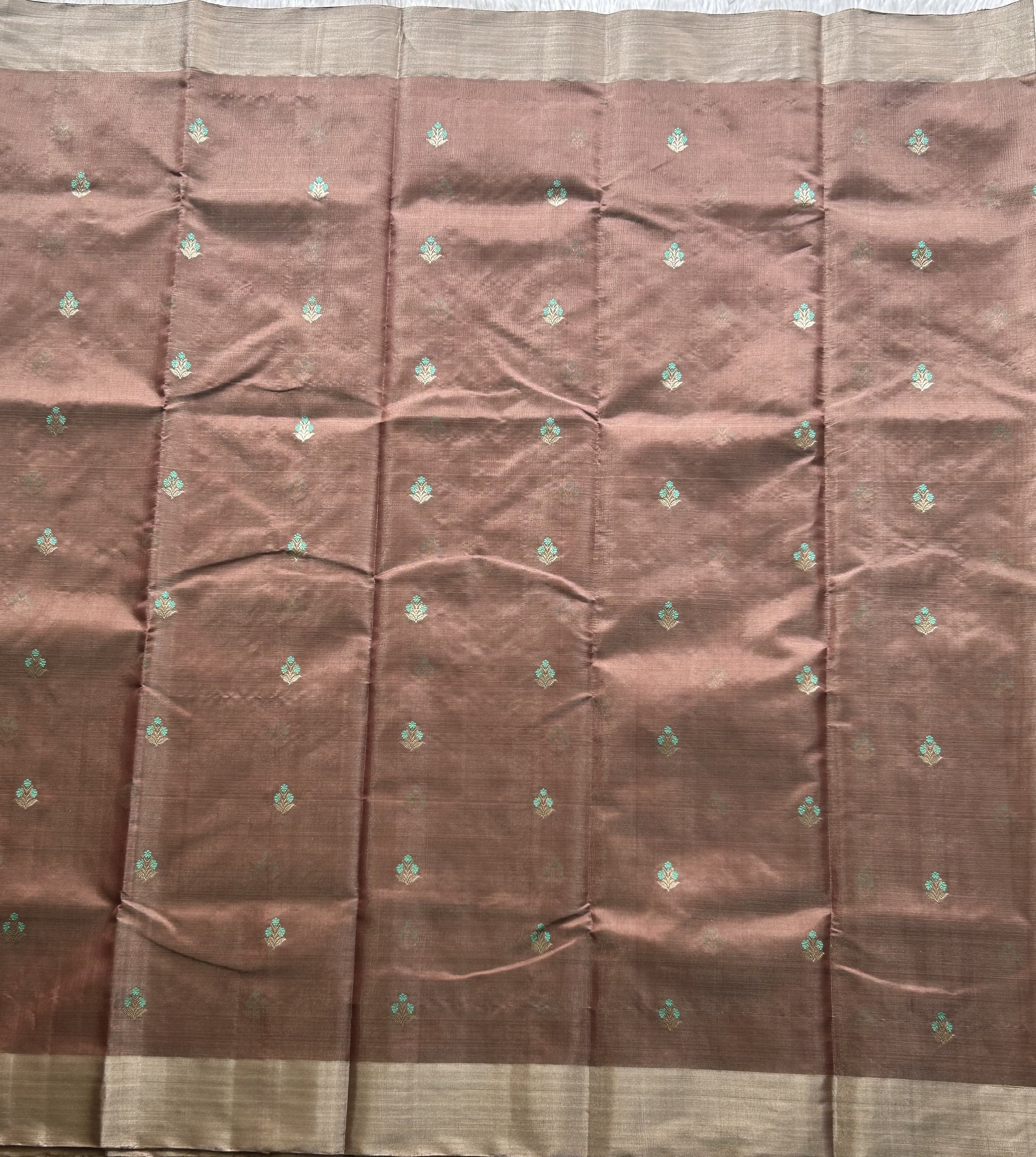 Chanderi Tissue Saree Stone color Elegantly Paired with a Silver Zari Border - Sampradaya Designer Studio