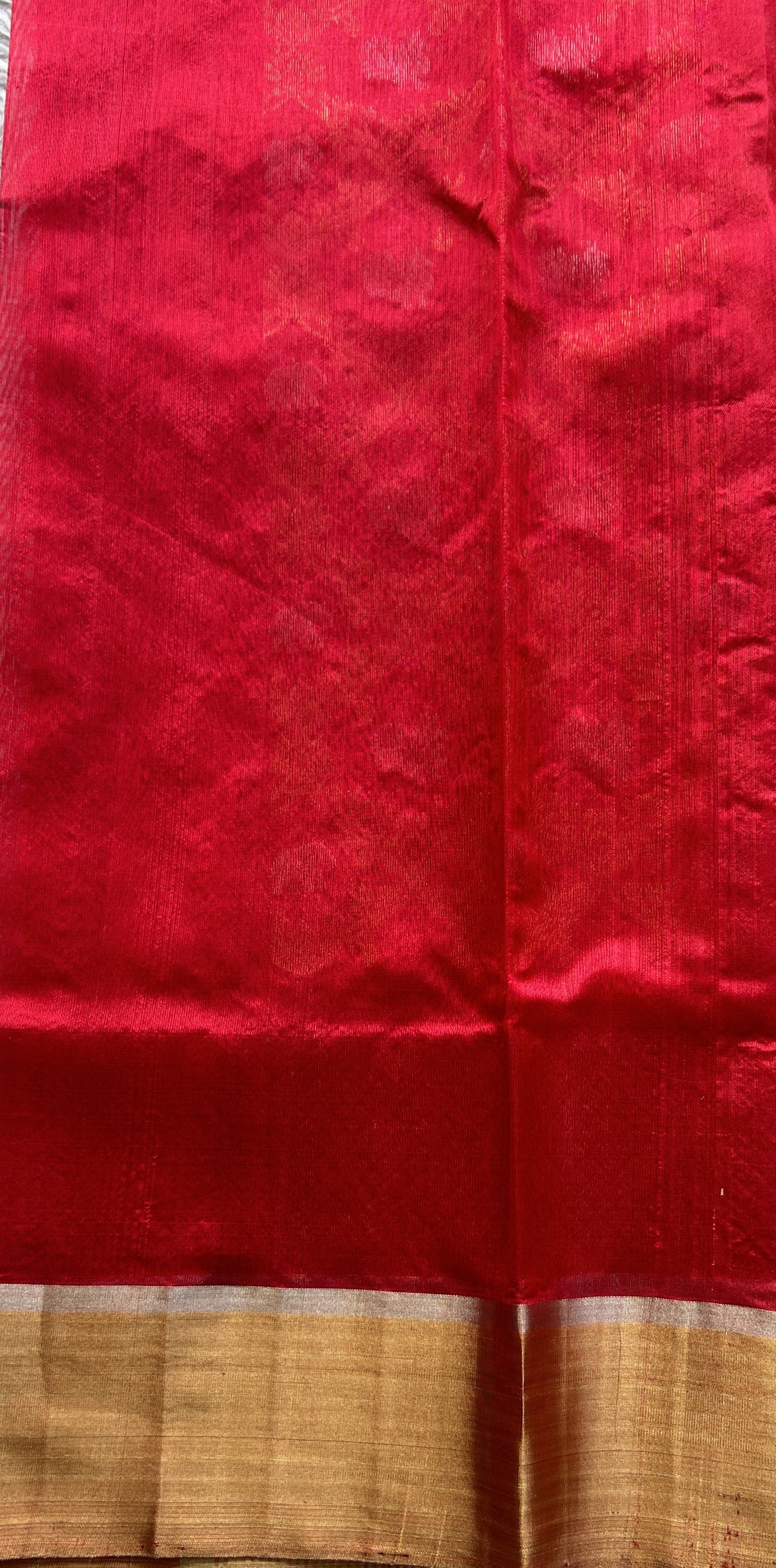 Chanderi Silk Allover Saree Rose Red color Elegantly Paired with a Zari border - Sampradaya Designer Studio
