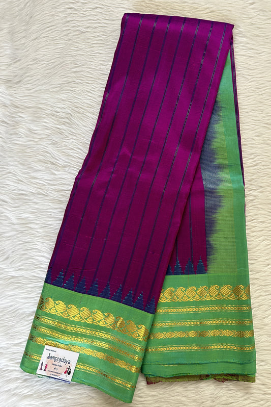 Gadwal Pattu Saree Purple Colored Complemented With a Pattu Emerald Green Color Kanchi  Border - Sampradaya Designer Studio