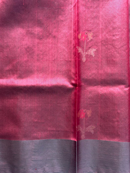 Chanderi Silk Saree Dark Brown color Elegantly Paired with a Brown Thread Border - Sampradaya Designer Studio