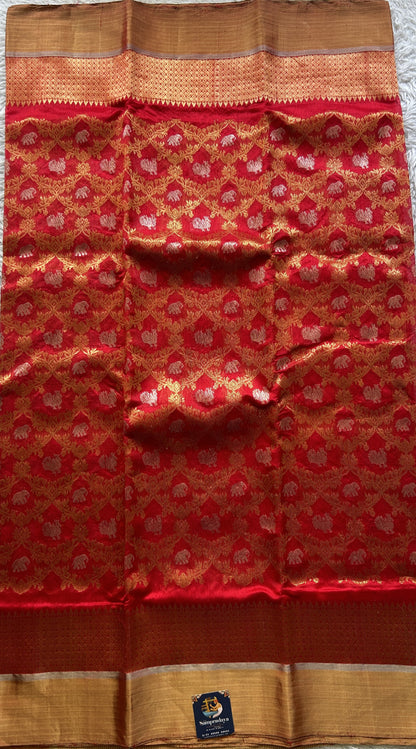 Chanderi Silk Allover Saree Rose Red color Elegantly Paired with a Zari border - Sampradaya Designer Studio