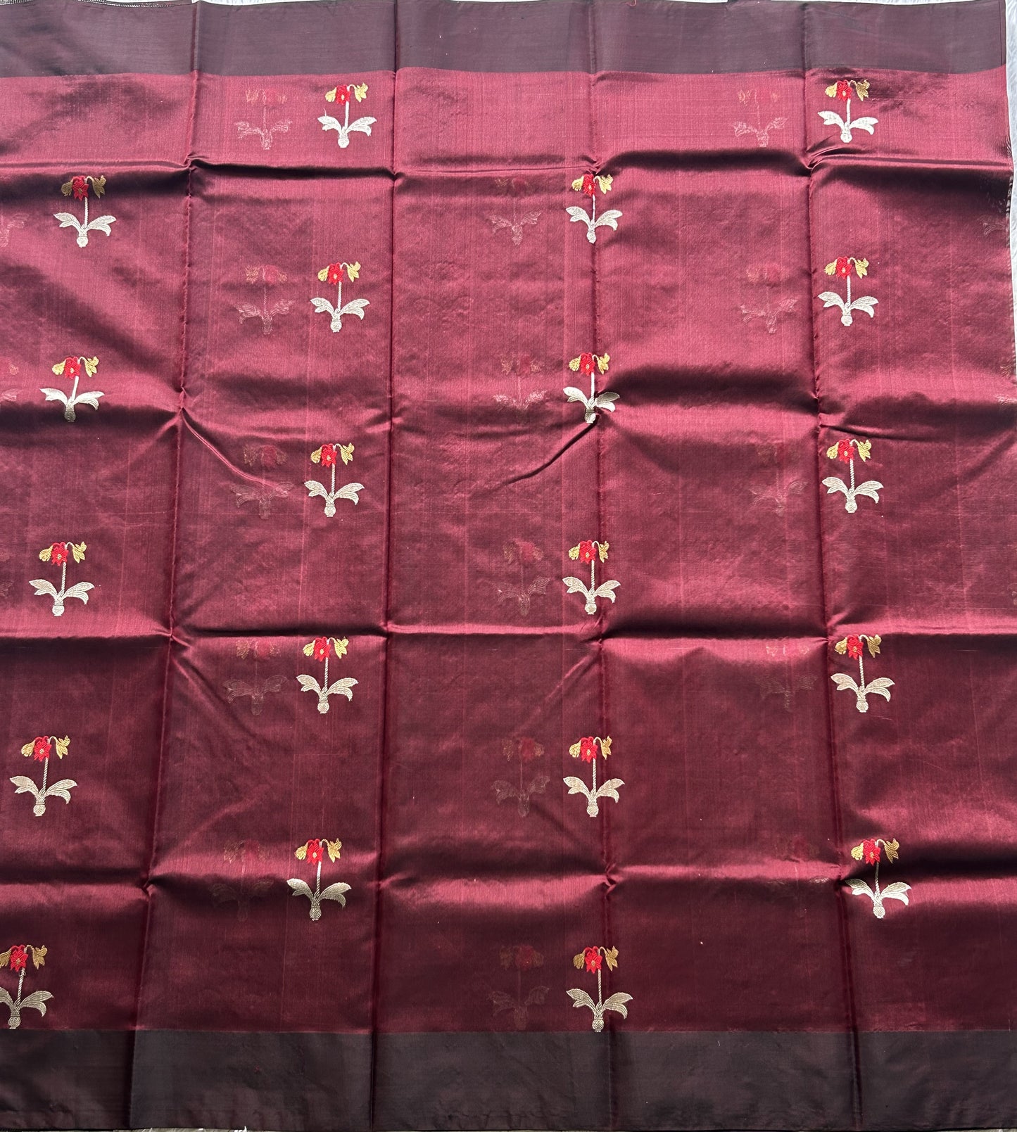 Chanderi Silk Saree Dark Brown color Elegantly Paired with a Brown Thread Border - Sampradaya Designer Studio