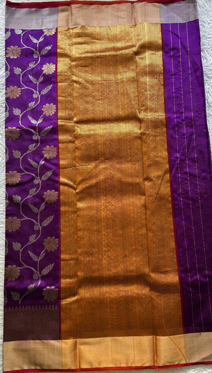 Chanderi Silk Allover Saree Purple color Elegantly Paired with a Zari border - Sampradaya Designer Studio