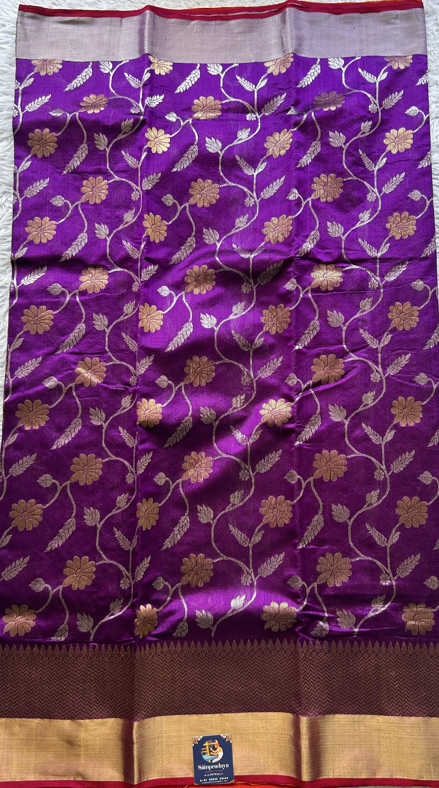 Chanderi Silk Allover Saree Purple color Elegantly Paired with a Zari border - Sampradaya Designer Studio