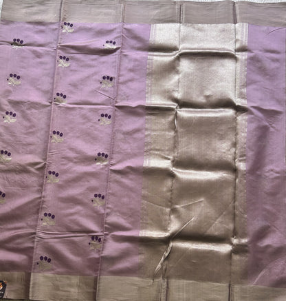 Chanderi Tissue Saree Lavender color Elegantly Paired with a Silver Zari Border - Sampradaya Designer Studio