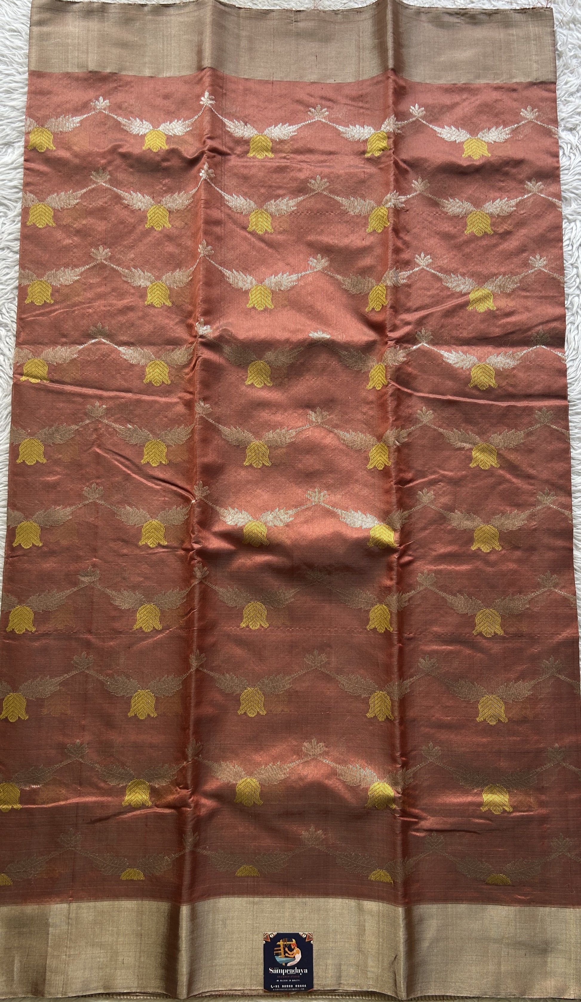 Chanderi Silk Allover Saree Onion Pink color Elegantly Paired with a Zari border - Sampradaya Designer Studio