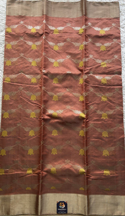 Chanderi Silk Allover Saree Onion Pink color Elegantly Paired with a Zari border - Sampradaya Designer Studio