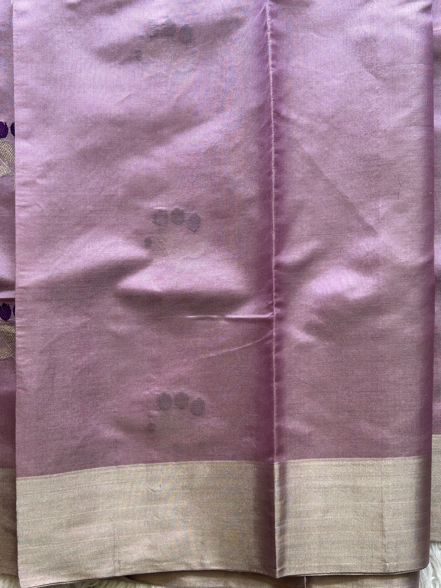 Chanderi Tissue Saree Lavender color Elegantly Paired with a Silver Zari Border - Sampradaya Designer Studio