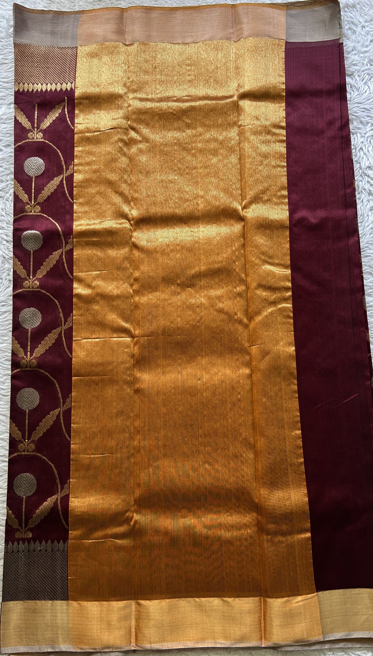 Chanderi Silk Allover Saree Brown color Elegantly Paired with a Zari border - Sampradaya Designer Studio