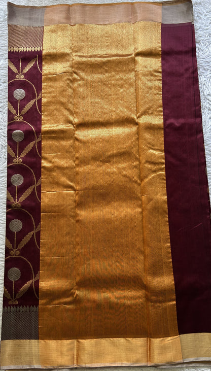 Chanderi Silk Allover Saree Brown color Elegantly Paired with a Zari border - Sampradaya Designer Studio