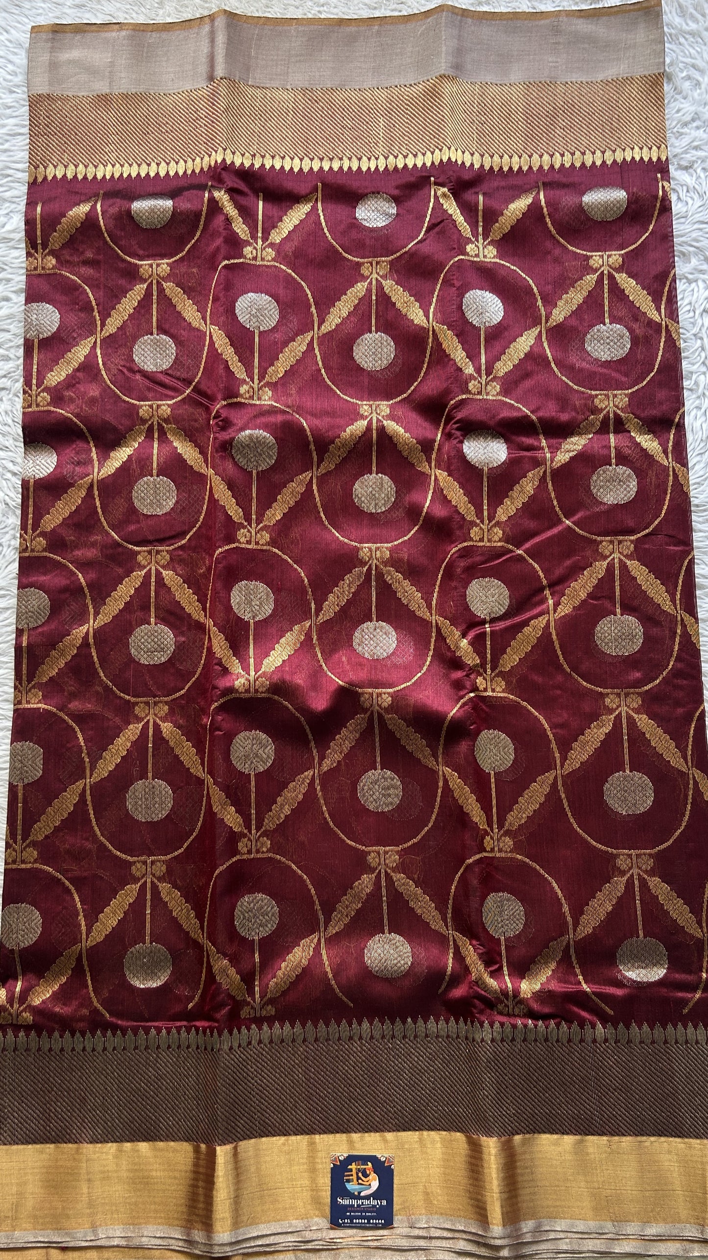 Chanderi Silk Allover Saree Brown color Elegantly Paired with a Zari border - Sampradaya Designer Studio