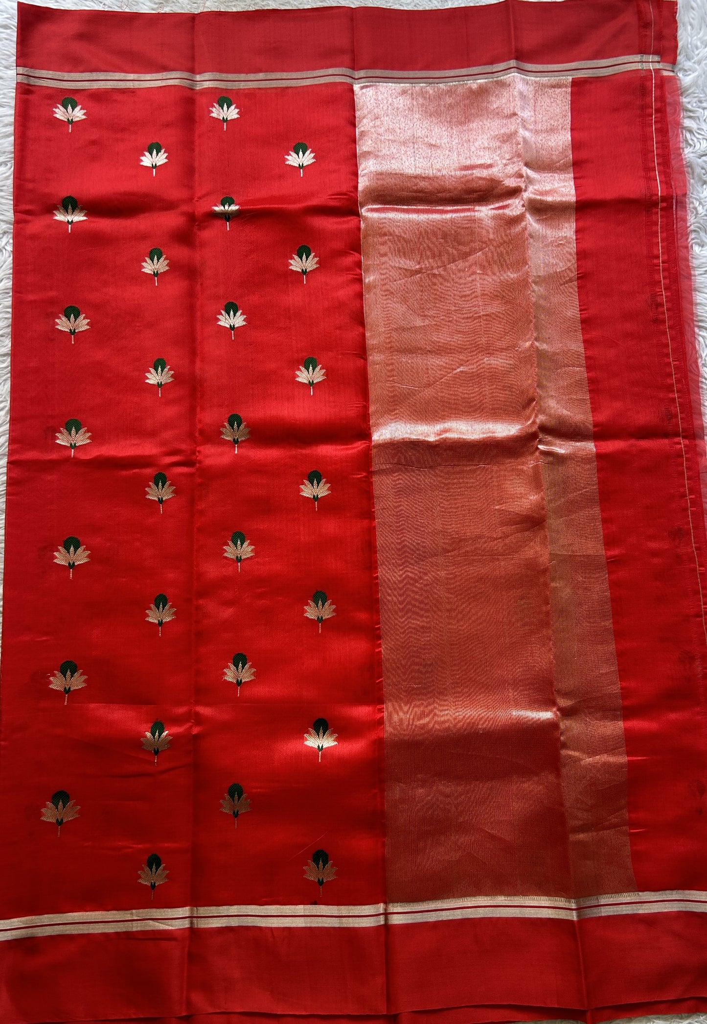 Chanderi Silk Saree Scarlet color Elegantly Paired with a Plain border - Sampradaya Designer Studio