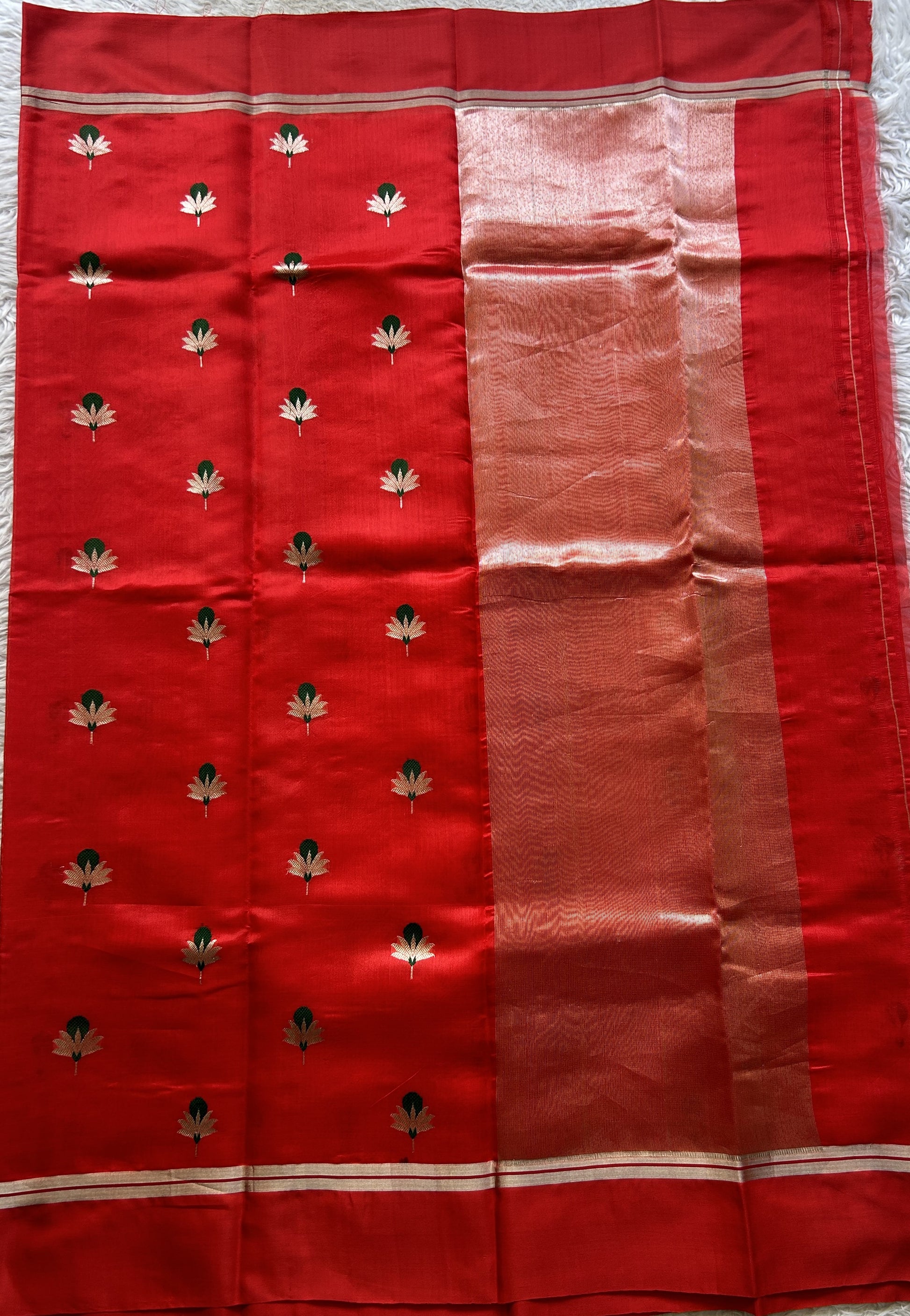 Chanderi Silk Saree Scarlet color Elegantly Paired with a Plain border - Sampradaya Designer Studio