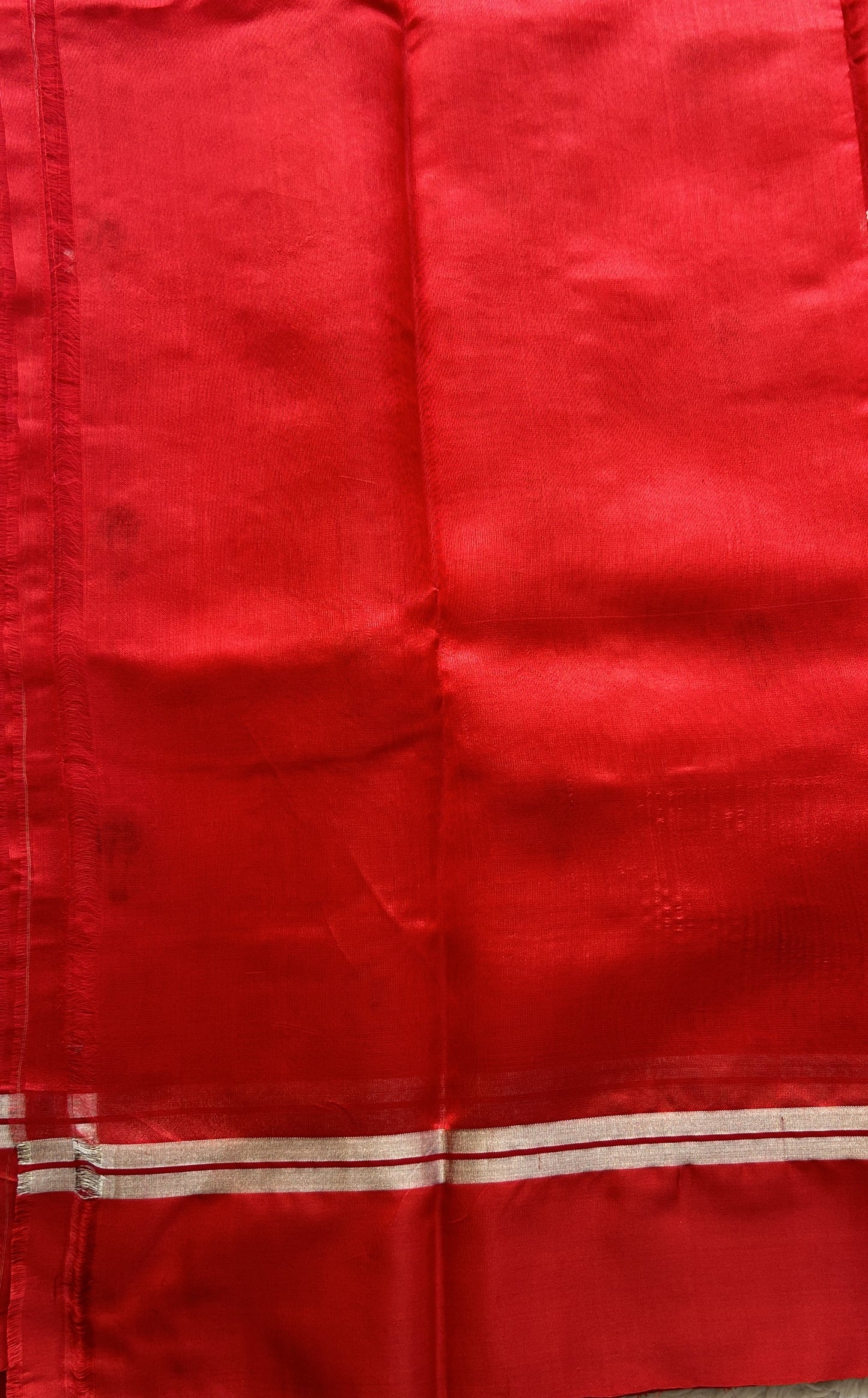 Chanderi Silk Saree Scarlet color Elegantly Paired with a Plain border - Sampradaya Designer Studio