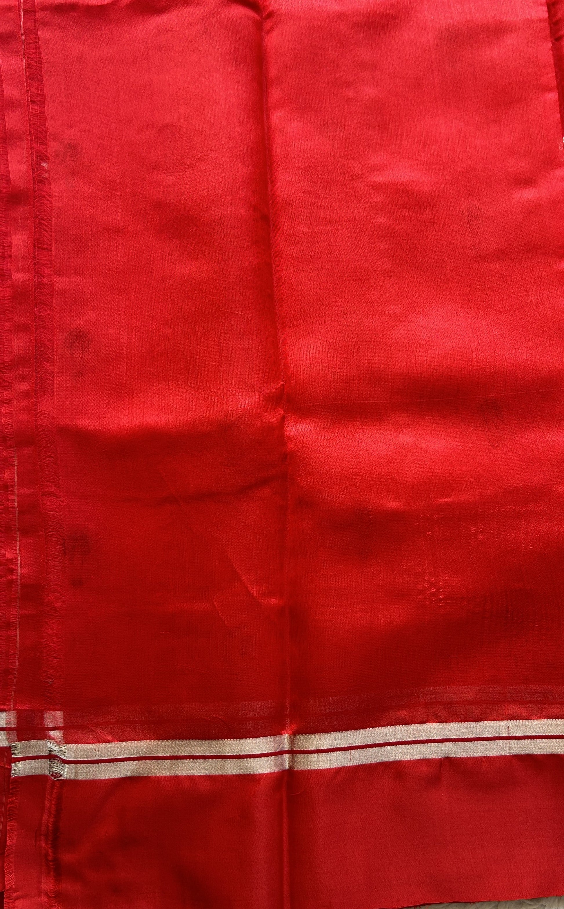Chanderi Silk Saree Scarlet color Elegantly Paired with a Plain border - Sampradaya Designer Studio
