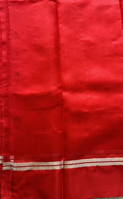 Chanderi Silk Saree Scarlet color Elegantly Paired with a Plain border - Sampradaya Designer Studio