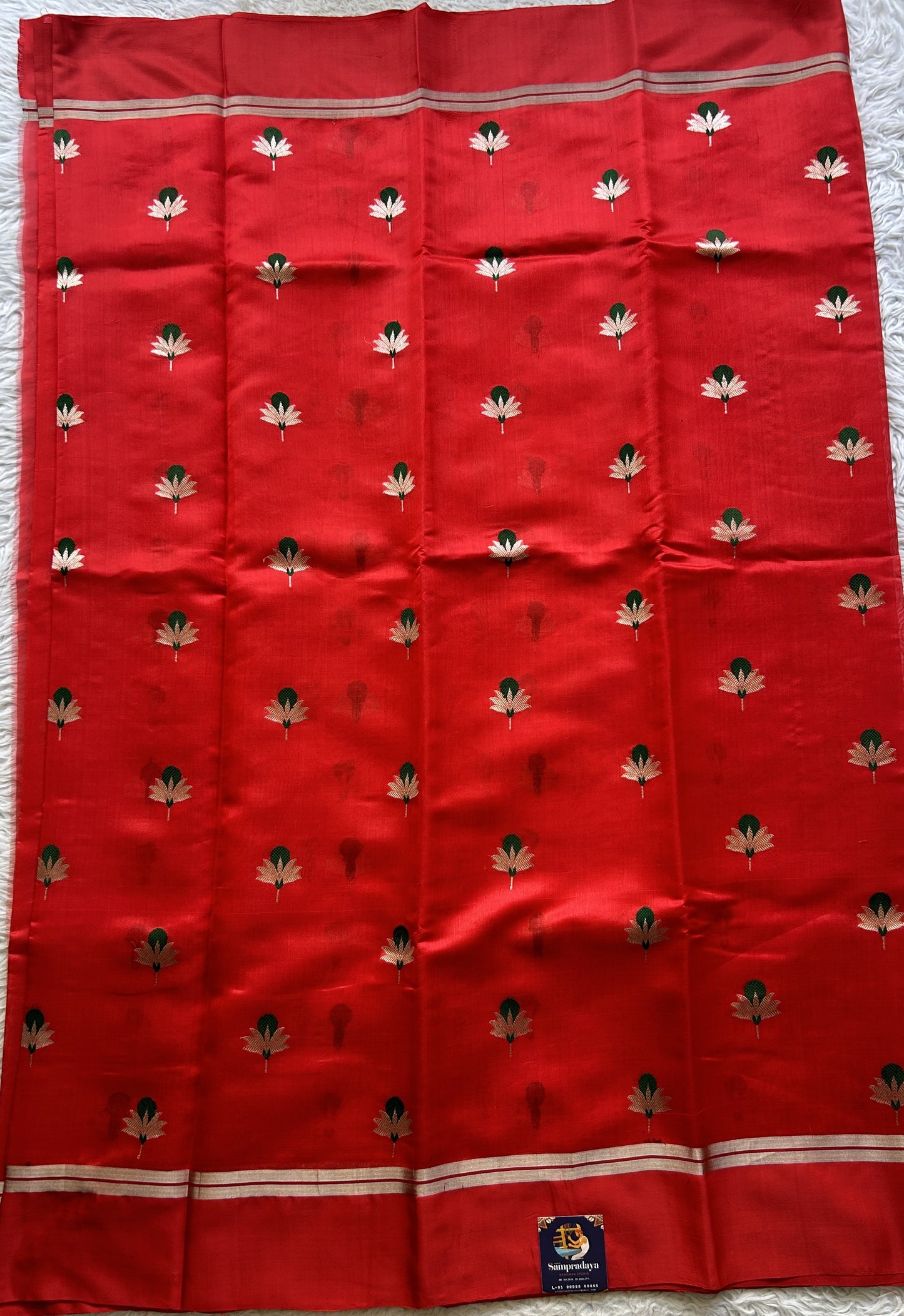 Chanderi Silk Saree Scarlet color Elegantly Paired with a Plain border - Sampradaya Designer Studio